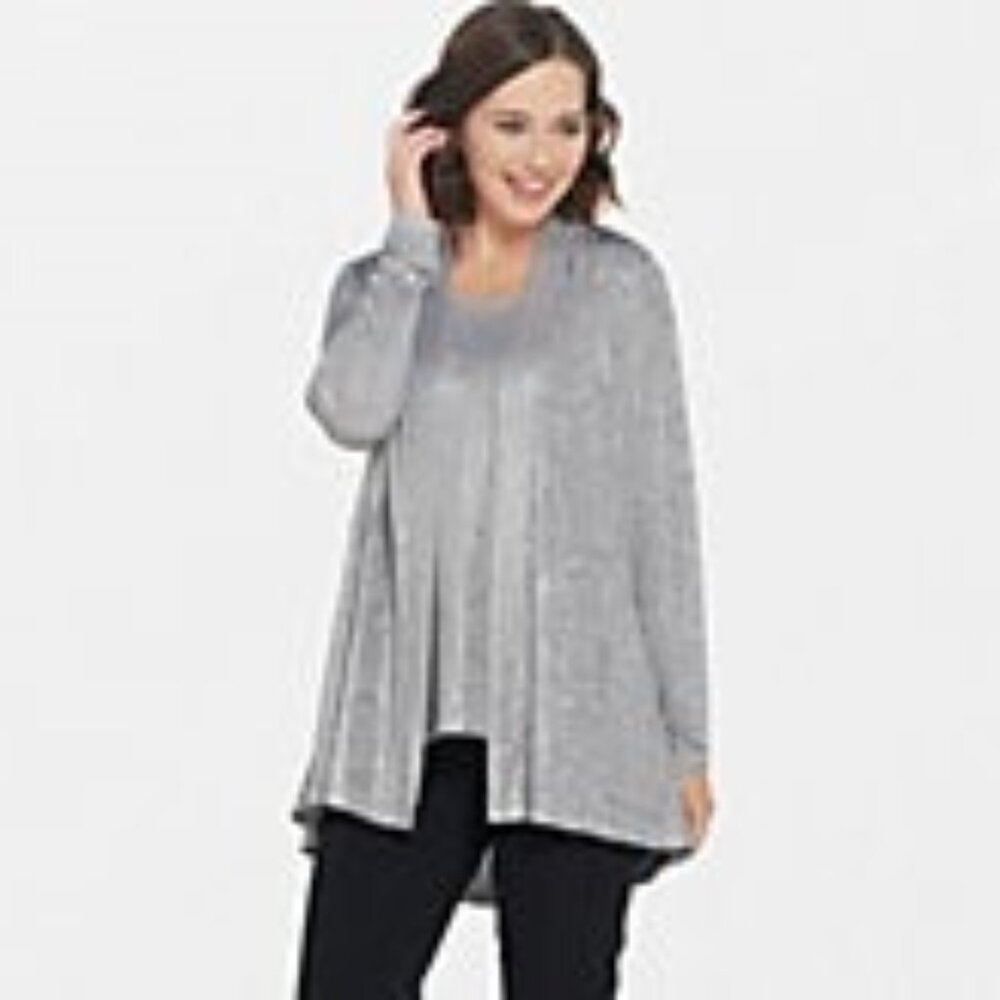 Susan Graver Foil Print Cardigan and Tank Set Silver Medium
